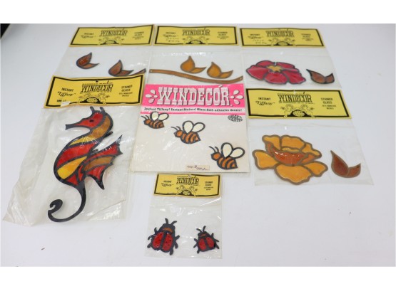 Looking Fab Group Lot: Seven Vintage WINDECOR Instant Tiffany Stained Glass Self-Adhesive Decals Original Bags