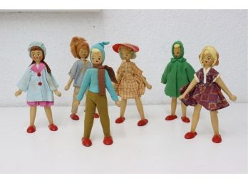Six Vintage Wood And Cloth Seasonal Fashion Dolls - Made In Poland