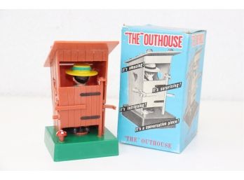 Conversation Piece? Gag Gift? 'the' Outhouse Is BOTH - Vintage Plastic Mechanical Peeing Hillbilly Farmer