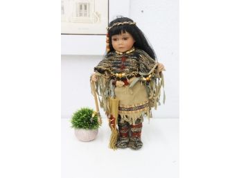 Porcelain Doll: Native American Girl In Traditional Costume The Connoisseur Doll Collection By Seymour Mann