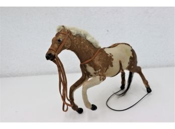 Running Tobiano Pinto Horse Figure - Natural Materials, Sewn Hide And Leather Tack