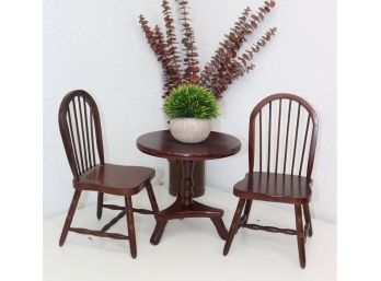 Dollhouse Conversation Nook: Wooden Set Of Two Spindle Back Chairs And Tripod Pedestal Table