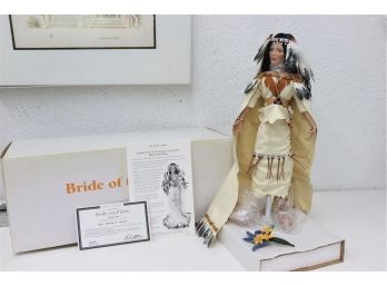 Bride Of The Plains Porcelain Doll With Shawl, Headpiece, Flowers By Karen Scott -  Box And COA Danbury Mint