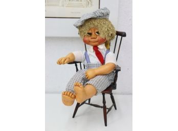 Naber-Kids Doll: Max 1985 Red Tie And Tartan Cap - Named/dated Back Neck, Mark On Foot, COA Tag