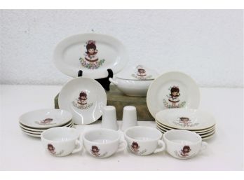 Little Flower Girl Dollhouse White Ceramic Dinning Serveware (incomplete Set) - Made In Japan