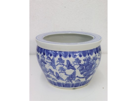 Butterfly And Greek Key Blue & White Chinese Ceramic Planter