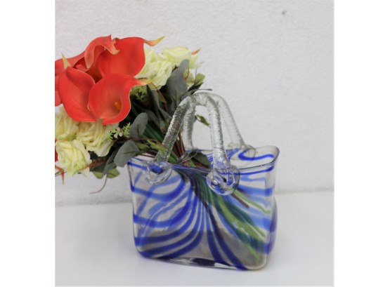 Blue Twirl Hand-Blown Murano Style Art Glass Purse