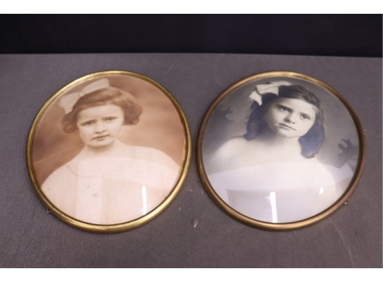 Pair Of Vintage Photographs On Roundish Frames