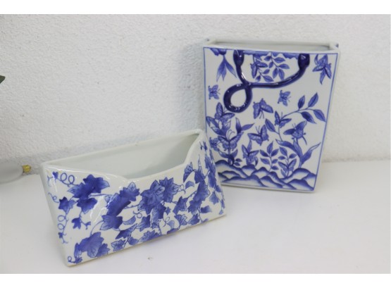 Mail Call: Blue & White Porcelain Standing Envelope And Hanging Letter Drop Box