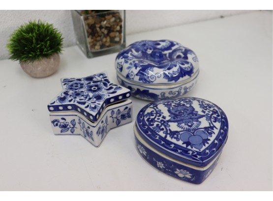 Heart, Star, Bagel: Lidded Porcelain Blue & White Decorative Boxes