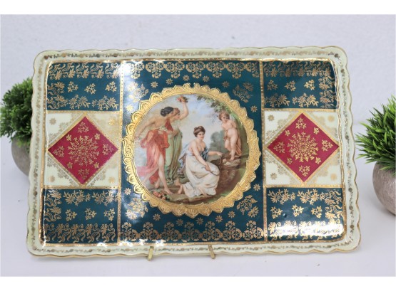 Ackermann & Fritze Painted Porcelain Tray With Nymphs Vs. Cupid Tondo At Center