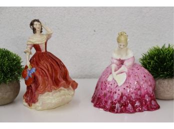 Two Porcelain Gala Gals In Gowns: Royal Doulton 'Victoria H.N. 2471' And Royal Adderly 'March Winds'