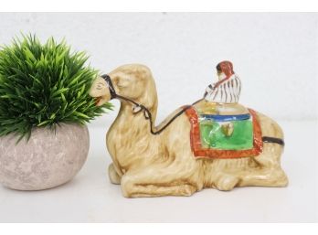Hand-Painted Porcelain Camel And Removable Bedouin Rider, Made In Japan