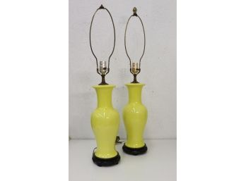 A Pair Of Brilliant Yellow Mansfield Vase Lamps