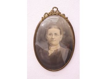 Portrait Of Schoolmarm In Vintage Decorative Oval Metal Frame