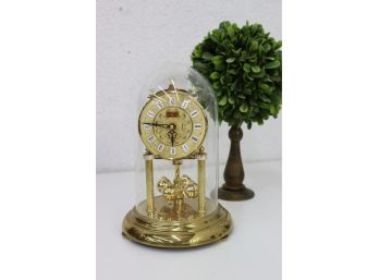Glass Dome Hermle Quartz Table  Clock - W. German, Roman Numeral Face