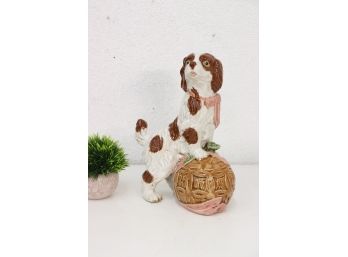 Staffordshire Style Ceramic Cavelier King Charles Spaniel On A Chinese Ball