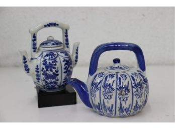 Single Spout And Double Spout: Two Blue And White Teapots