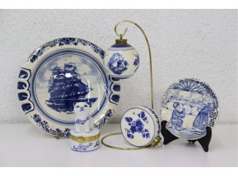 Mostly Blue Delfts Plates, Ornaments Hand-painted In Holland - With A Blue & White Chinese Cat Box