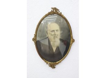 Vintage Decorative Oval Metal Frame With Portrait Of Bearded Elder