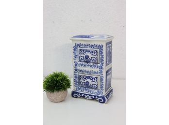 Famille Blue Mini Porcelain Two Drawer Spice Cabinet
