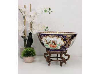 Superb Decorative Imari Butterfly Bowl On Wood Stand