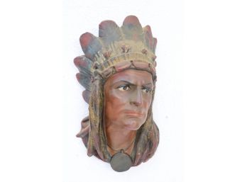 Painted Ceramic Bust Native American Chief With Like-A-Boss Feather Headdress