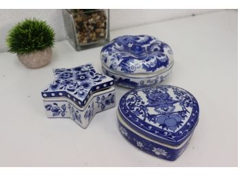 Heart, Star, Bagel: Lidded Porcelain Blue & White Decorative Boxes
