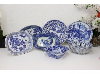 Group Lot Of Flow Blue Victoria Ironstone AND A Nantucket Blue & White China Export Piece