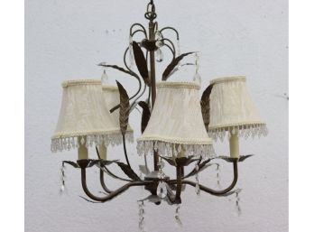 Five Arm Candelabra Chandelier Bronze Tone And Crystal Pendants (some Need Rehanging, Included)