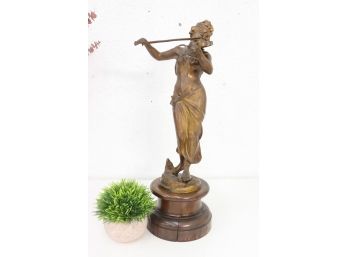 Blissed Out Fiddler Statuette On Wood Base