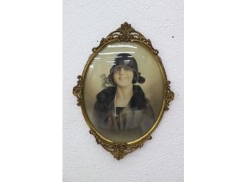 Ornate Filigreed Metal Oval Frame With Vintage Portrait