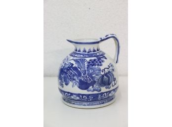 Blue & White Chinese Low Pedestal Pitcher