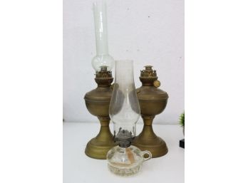 Trio Of Vintage Oil Lamps In Glass And Metal