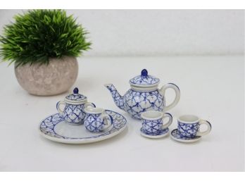 Hand & Heart Inc. Tiny Tea Set - Blue & White Hand Painted In China