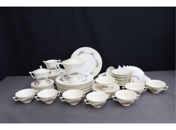 Plentiful Serveware Lot:  Rutledge By Lenox P-303 With Footed Tea Cups And Footed Soup Bowls With Saucers