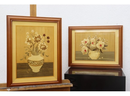 Two Marvelous Hand-Made Marquetry Floral Still Lifes -  Multiple Woods/Veneers