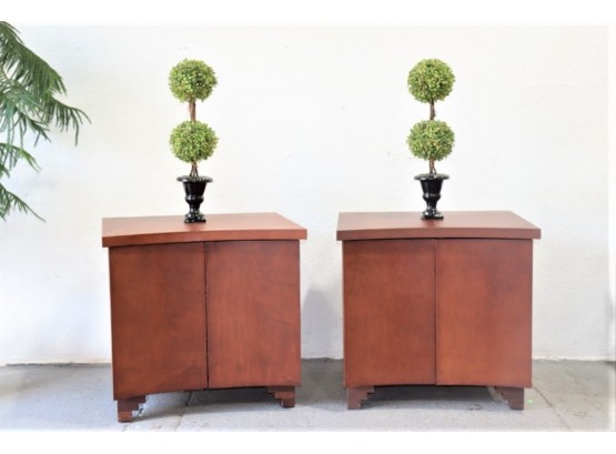 Pair Of Contemporary Parabola End Tables - Doors On Drawers