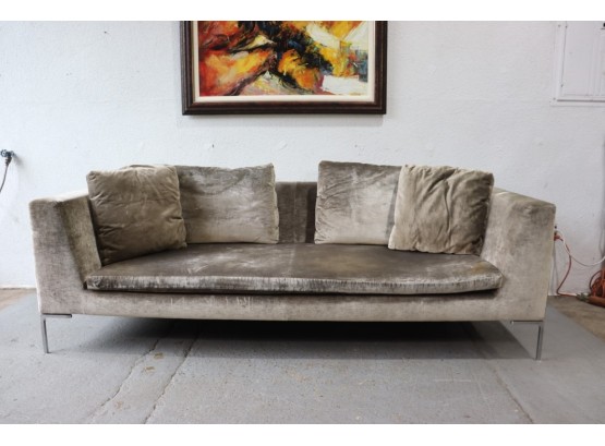 Modern B & B Italia Sofa In Burnished Silver Boucle