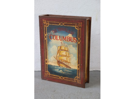 A Novel Container: 'Travels Of Columbus' Painted Cover Big, Big Wood Box