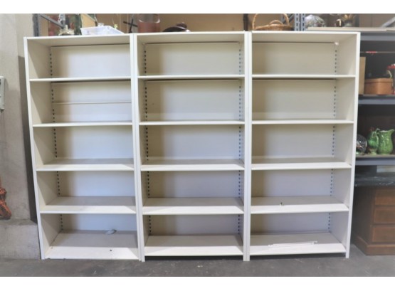 Triple Fives: Large White Three Piece Shelving Unit - Five (Adjustable) Shelves Per Section Metal