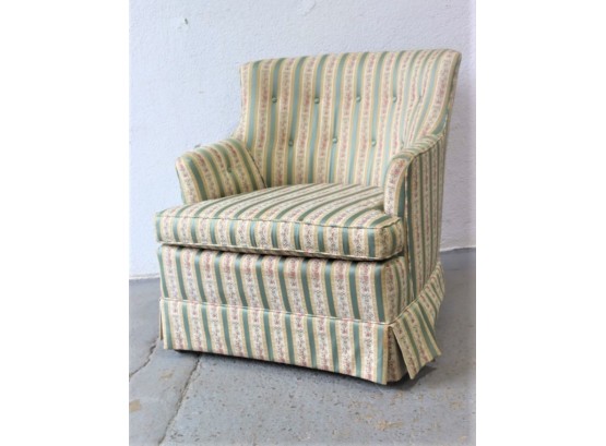 Green And Butter Striped Tufted Sallowback Armchair