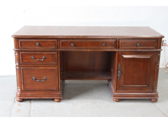 Parquetry Top Pedestal Desk With Keyboard Slide Drawer &  Inner Electric Extension Sockets