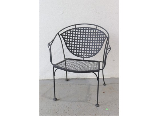 Wrought Iron Barrel Back Patio Chair - Diamond Mesh Seat And Lattice Back