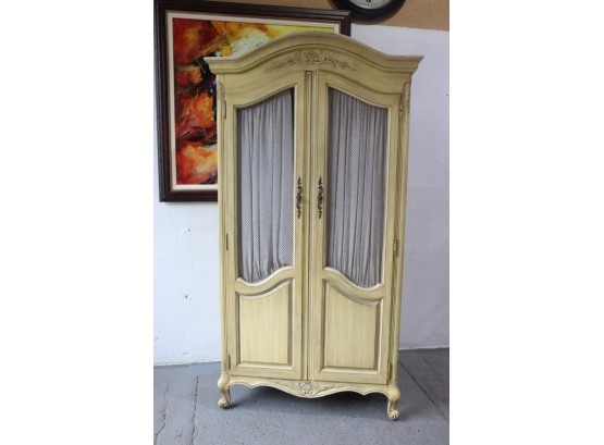 Substantial French Provincial Style Armoire - Curtained Screens And Inner Drawers