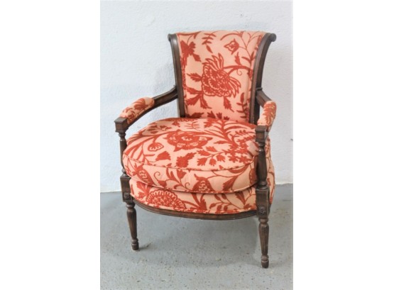 Regency Revival Style Sway Curl Back Arm Chair In Salmon Rose Damask