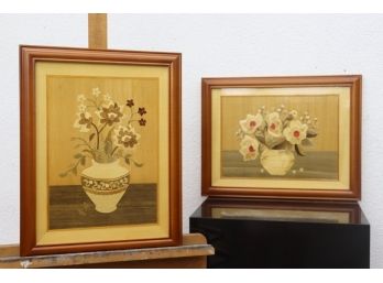 Two Marvelous Hand-Made Marquetry Floral Still Lifes -  Multiple Woods/Veneers