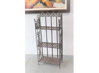 Wrought Iron Collapsible Baker's Rack/Plant Stand With Three Shelves And Rusticated Patina