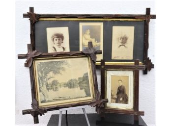 Three Vintage Cross Corner Carved Frames With Antique Photographs