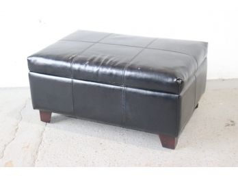 Store It, Sit On It, Or Both: Black Vinly Ottoman With Flip Top Opens To Chest